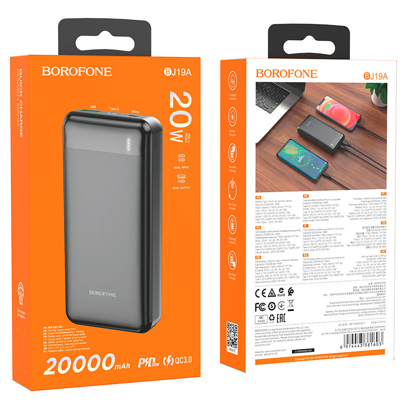 Powerbanka 20 000 mAh, 20W Rychlonabíjení (QC3.0 + PD)