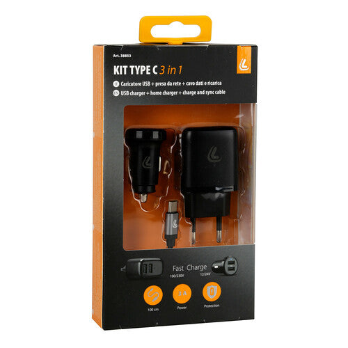 3v1 nabíjecí sada do zapalovače s USB typem C pro Rychlé nabíjení (12/24V + 230V)