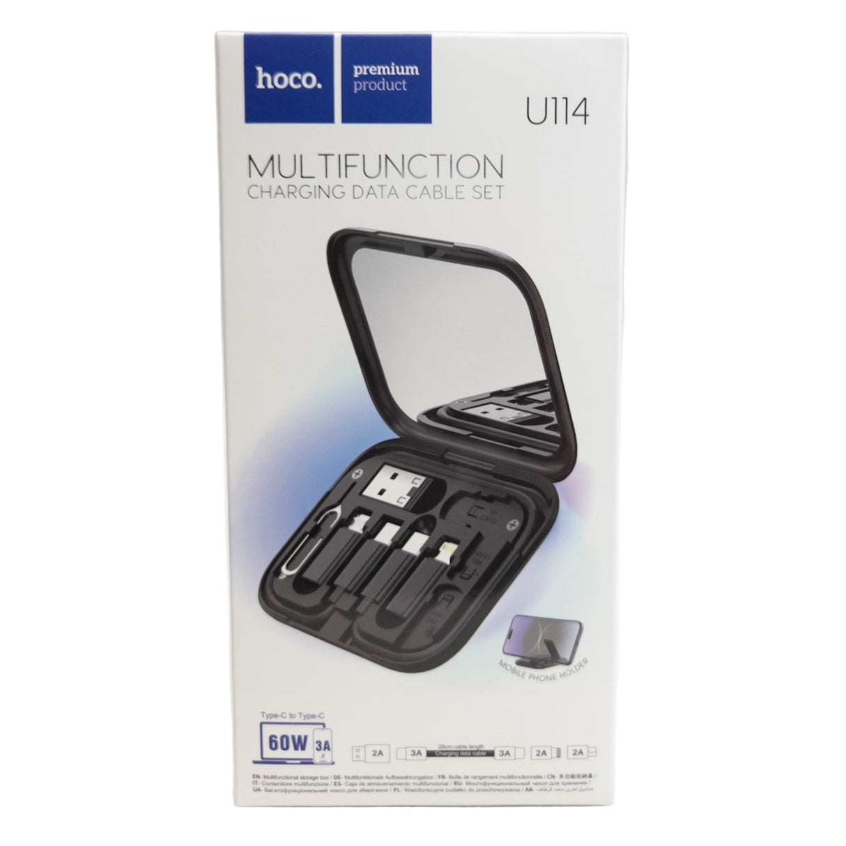 Sada adaptérů a kabel k nabíjení a prenosu dát v pouzdře se stojánkem na telefon