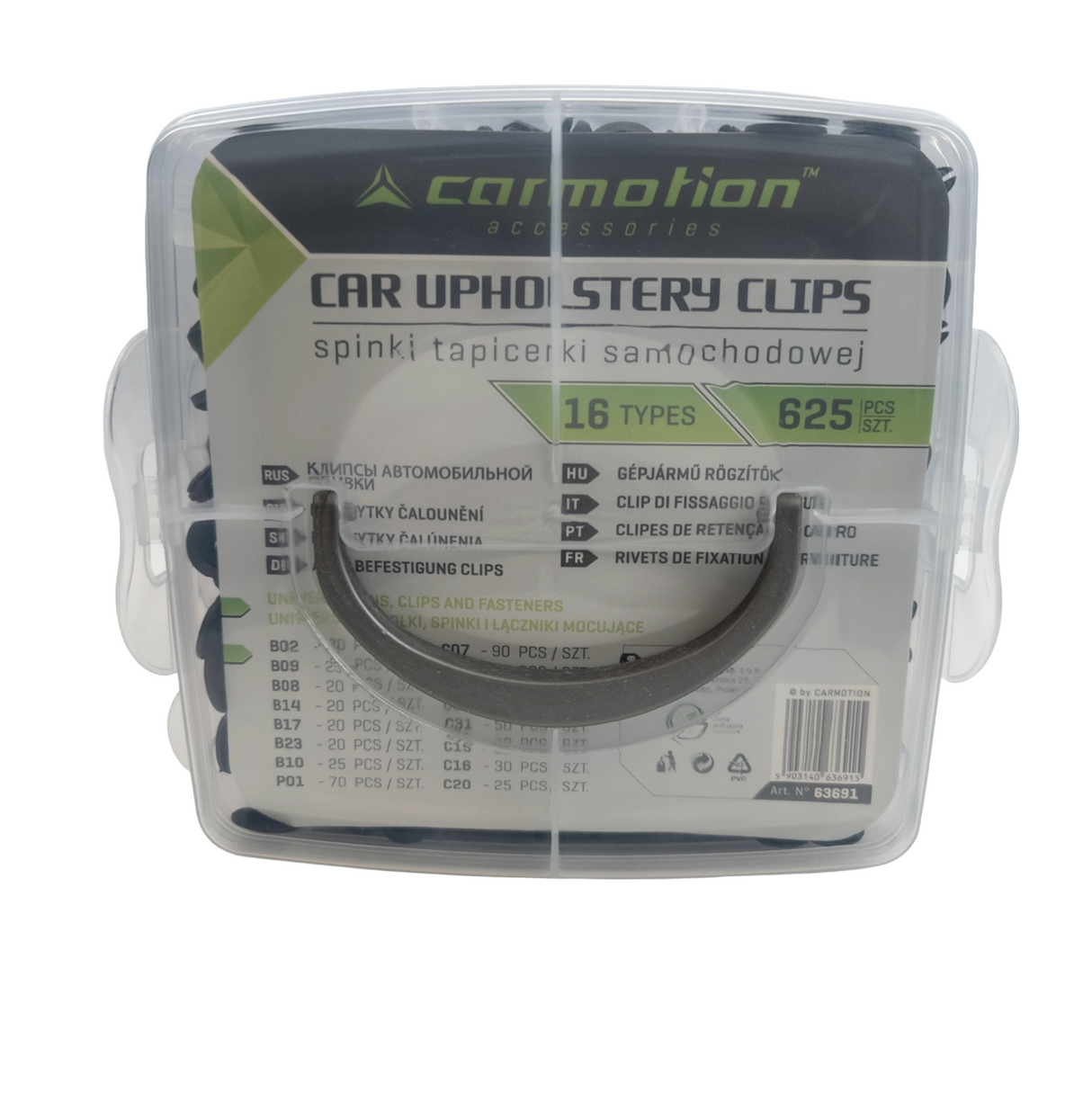 Plastové příchytky do auta 16 typů 625ks