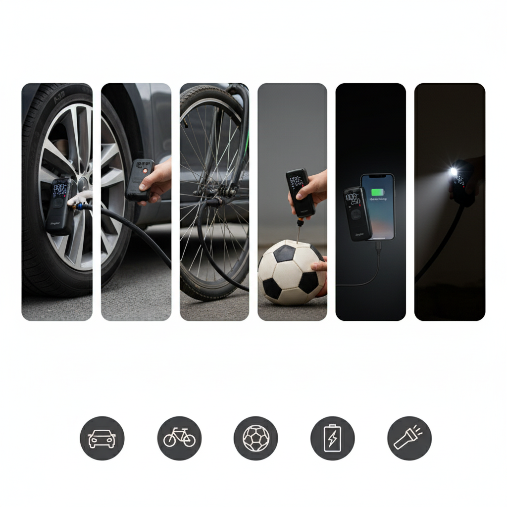 Mini kompresor a powerbanka s LED svítilnou