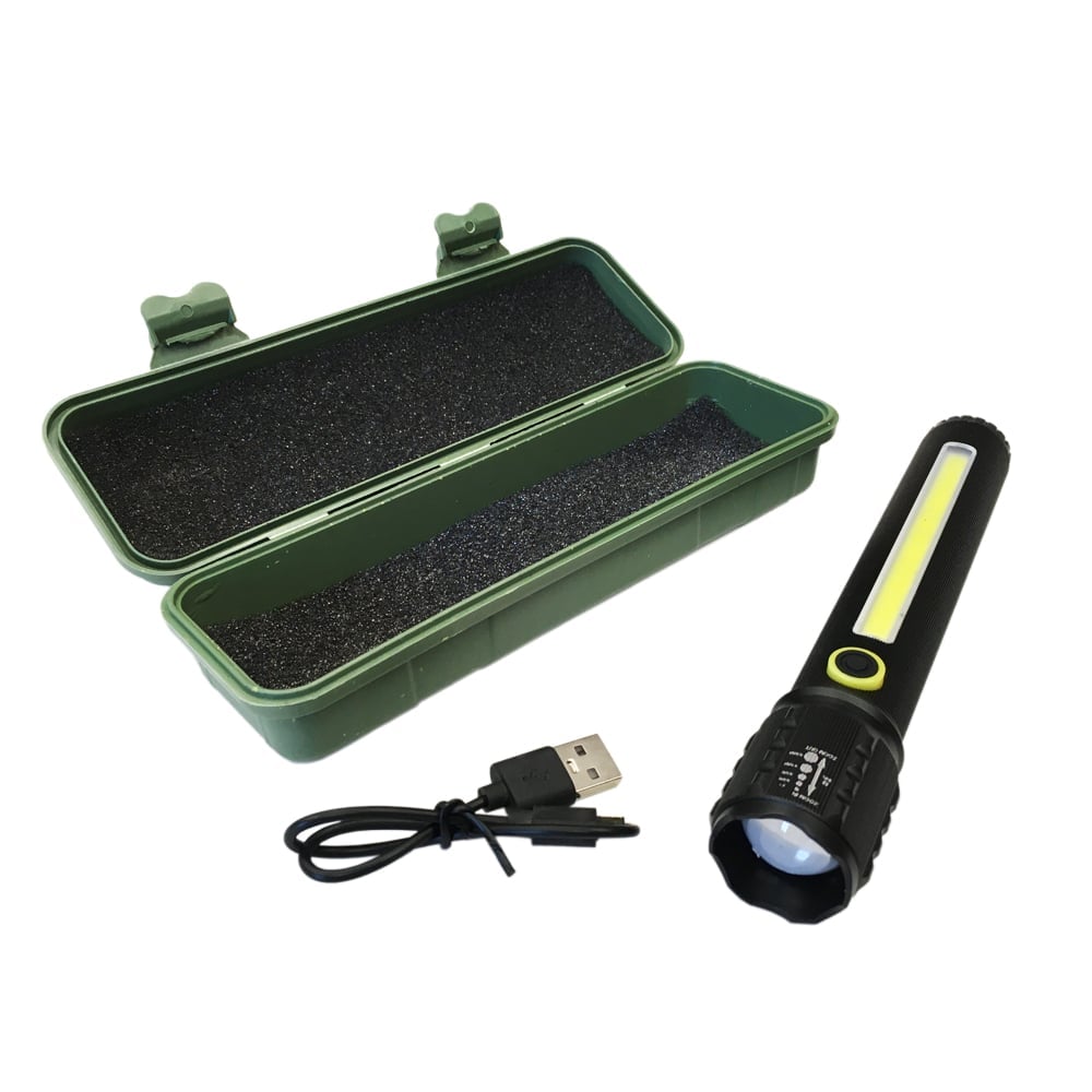 Nabíjecí svítilna s vestavěným LED proužkem, fokusovatelná