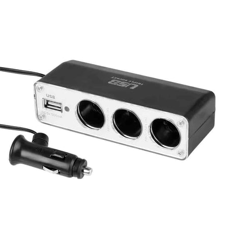 3-way car cigarette lighter splitter with USB port