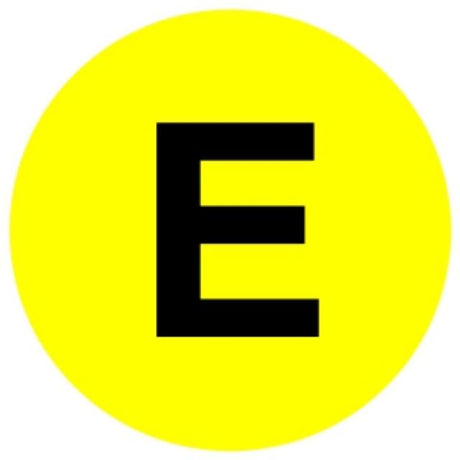 Nálepka E (černé E v žlutém kruhu) 22 cm