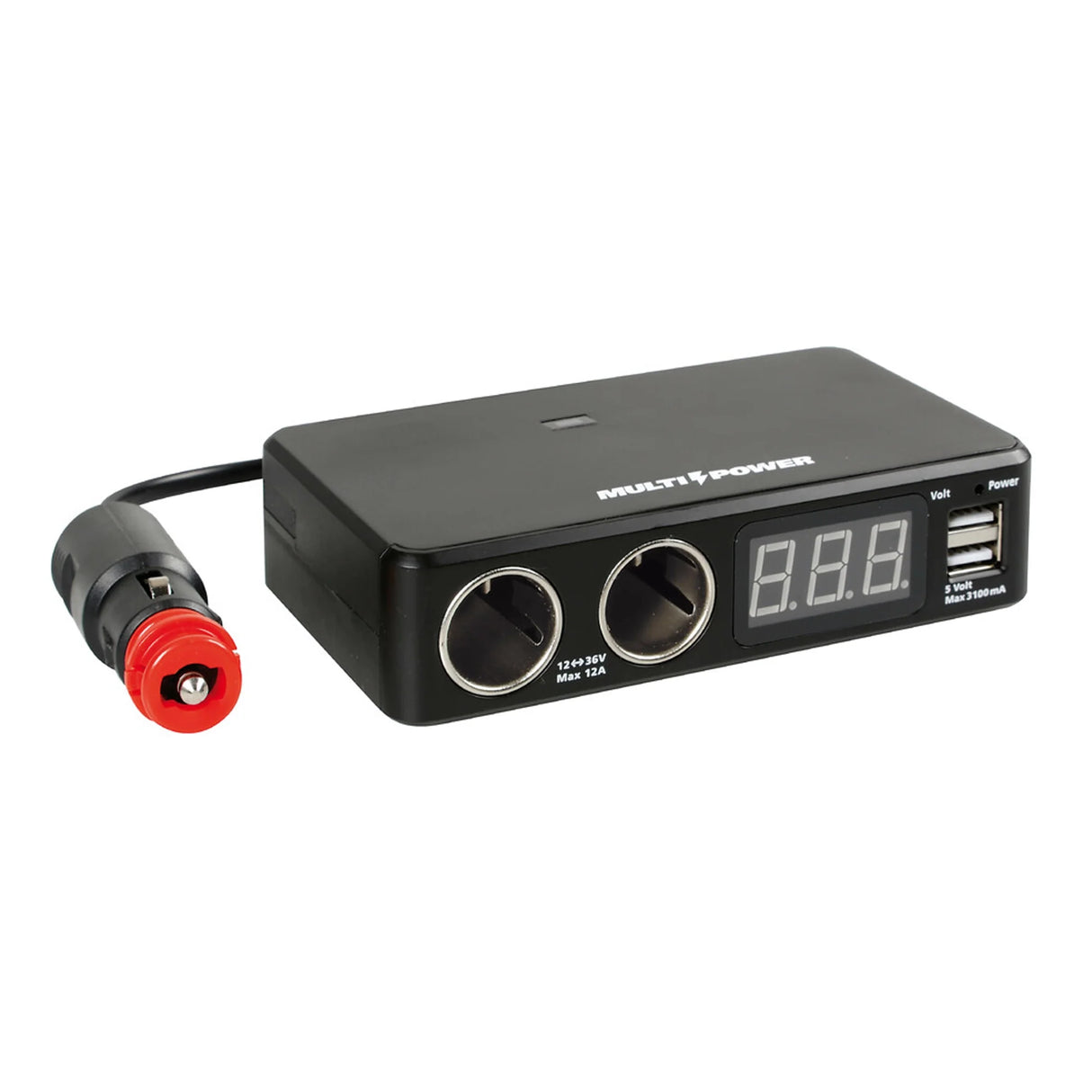 Dvojitý zásuvkový rozdělovač s 2 USB výstupy a voltmetrem