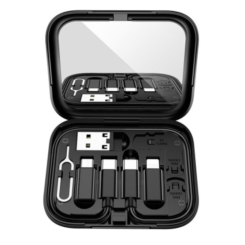 Sada adaptérů a kabel k nabíjení a prenosu dát v pouzdře se stojánkem na telefon