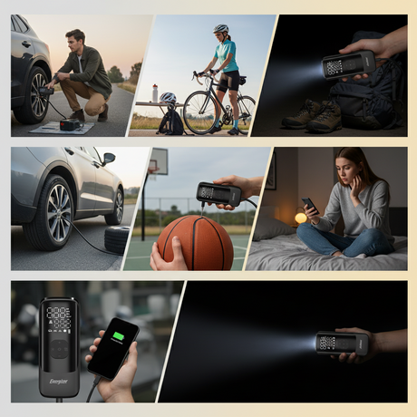 Mini kompresor a powerbanka s LED svítilnou